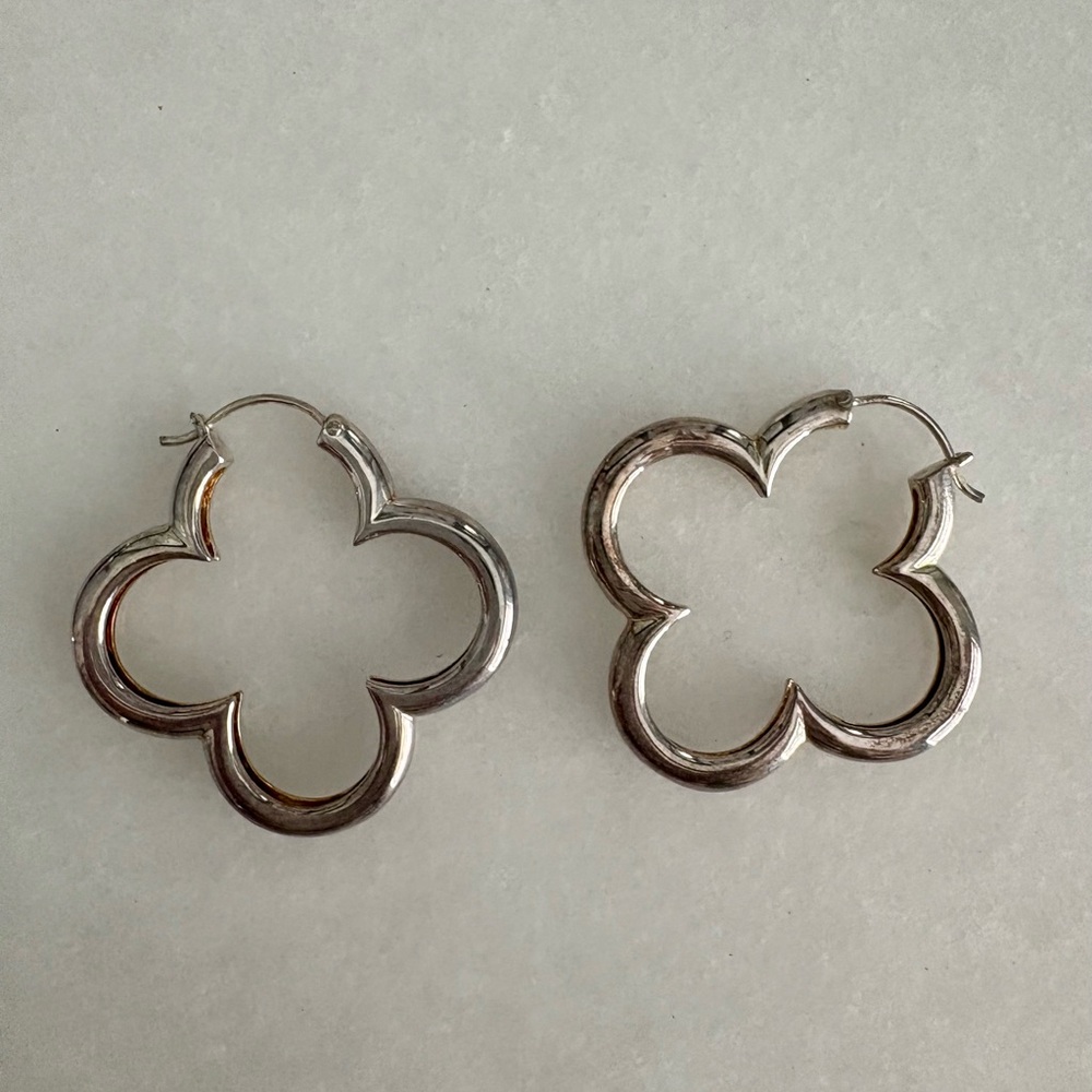 Silver Clover Hoop Earrings